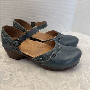 Dansko 41 11-11.5 Stefanie Blue Mary Jane Leather Clogs Shoes Comfort